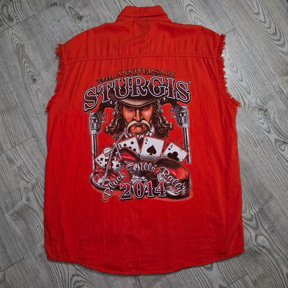 2014 Sturgis Black Hill Rally 74th Anniversary Sleeveless Button Up Men's XL